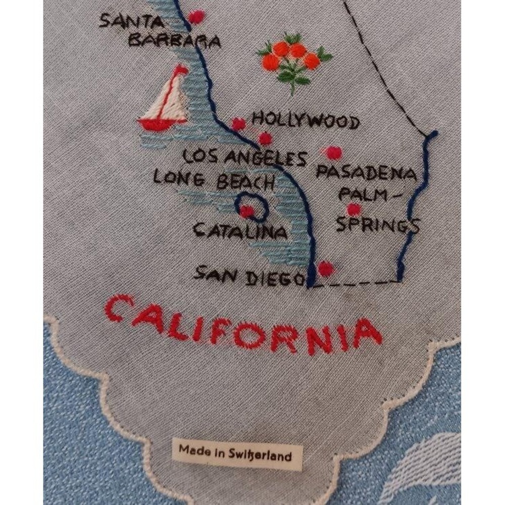 NWT Vintage California Map Souvenir Hanky Swiss Embroidery Handkerchief New - Picture 3 of 3